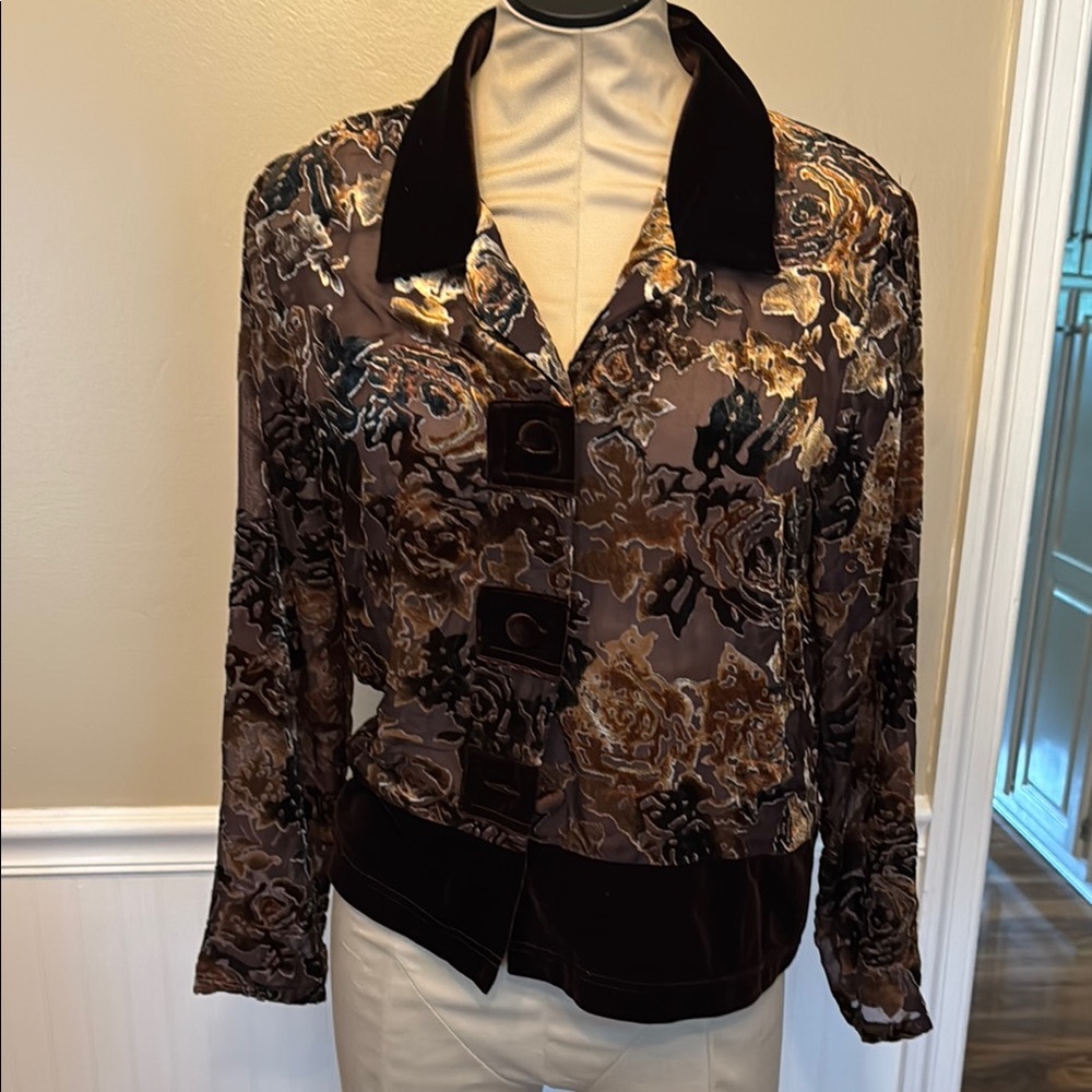 Coldwater Creek Brown and Black burned velvet top